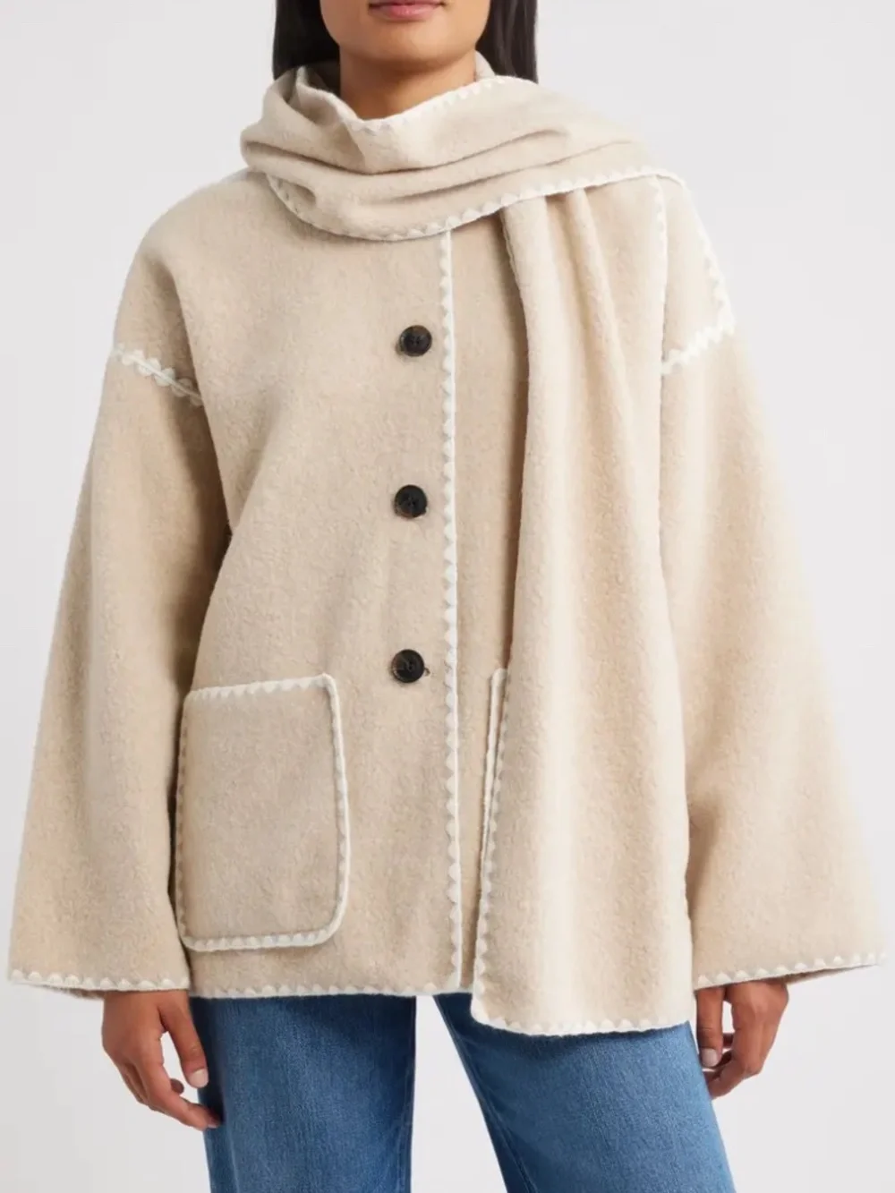 BCBG Embroidered Trim Scarf Coat - Picture 1 of 6
